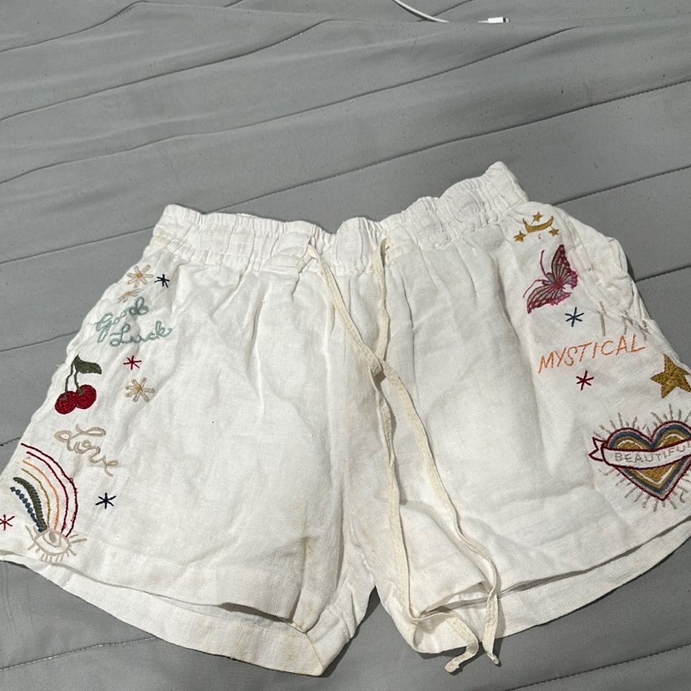 Johnny Was Odine Linen Embroidered Shorts Medium